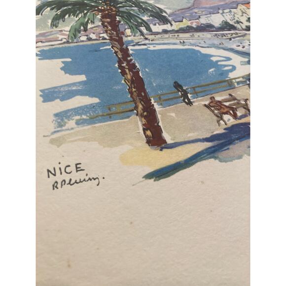 Art Vintage The Riviera 1950's Lithographs France Beaches Mid Century (4) - Picture 9 of 15